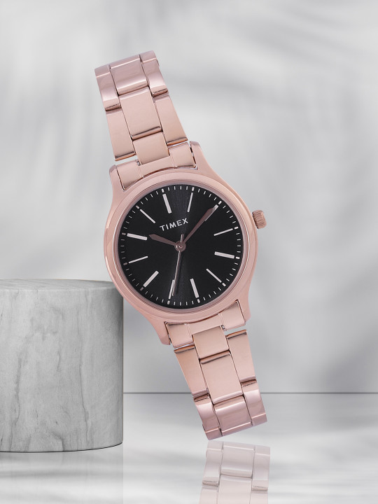 Women Black Brass Dial & Rose Gold Toned Analogue Watch TWTL87SMU07