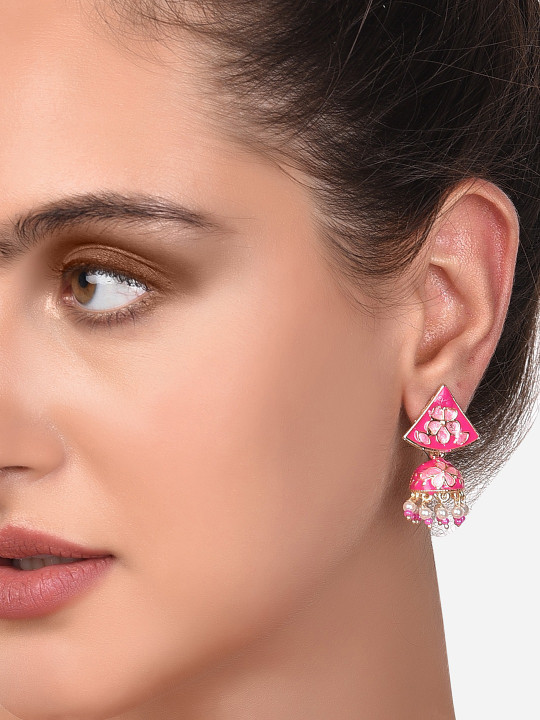 Zaveri Pearls Women Pink Contemporary Jhumkas Earrings