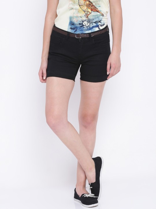 Women Black Denim Shorts 26