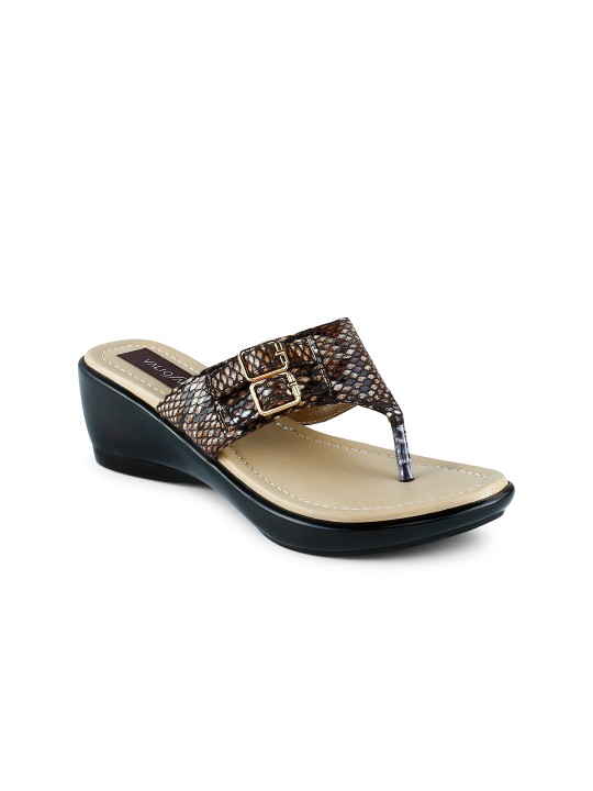 Women Brown Textured Wedges 36