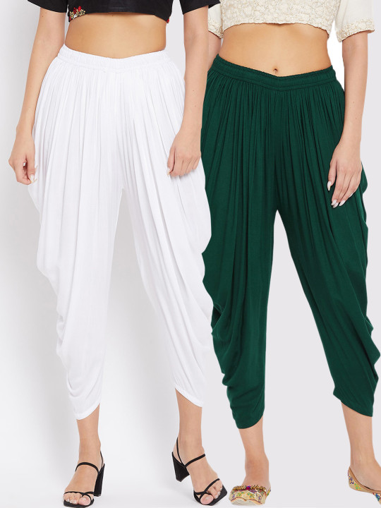 Clora Creation Women Set of 2 White & Green Solid Cropped Salwar