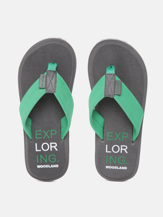 Woodland Men Green & Grey Printed Thong Flip-Flops