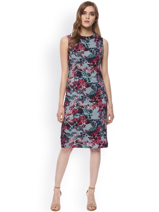 Women Grey Printed Sheath Dress S