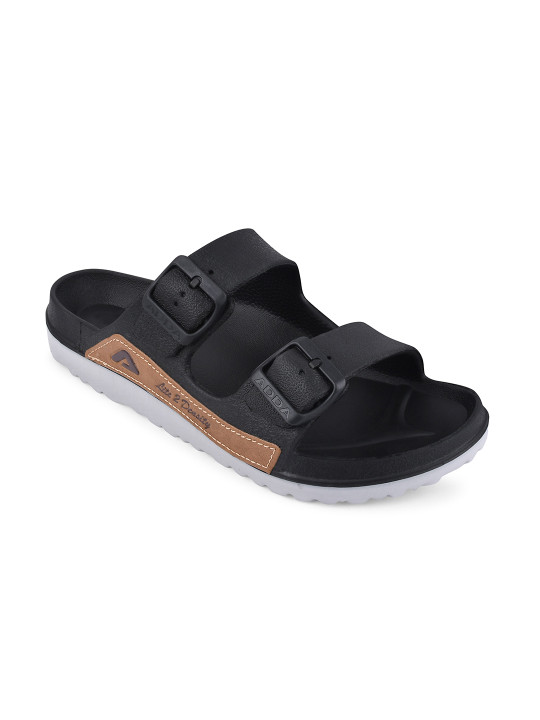 Adda Men Black Solid Rubber Sliders