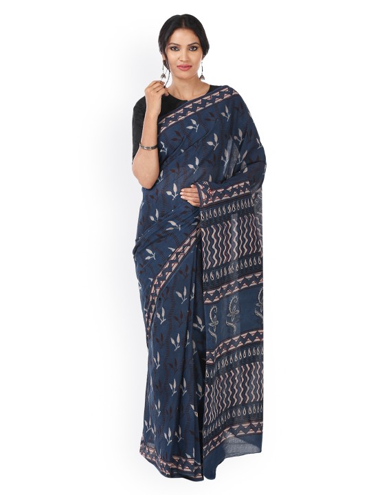 Indigo Tarapur Hand Block Print Handcrafted Cotton Saree