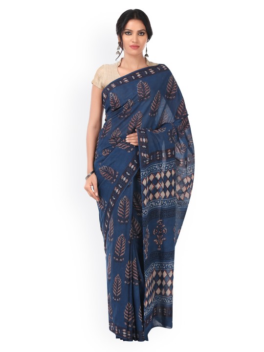 Indigo Tarapur Hand Block Print Handcrafted Cotton Saree