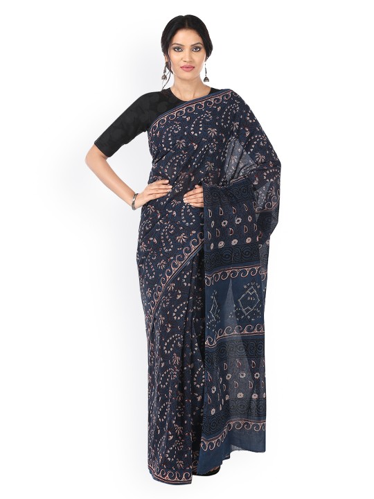 Indigo Tarapur Hand Block Print Handcrafted Cotton Saree