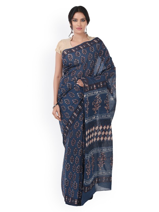 Indigo Tarapur Hand Block Print Handcrafted Cotton Saree