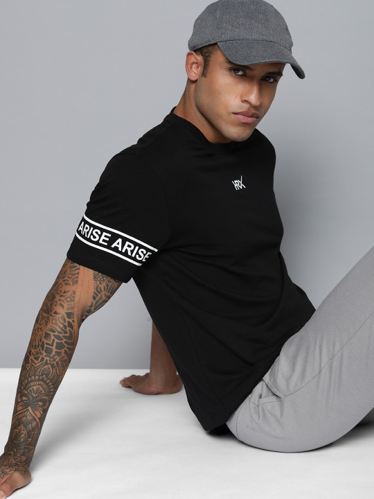 HRX by Hrithik Roshan Men Black Typography Printed Pure Cotton T-shirt