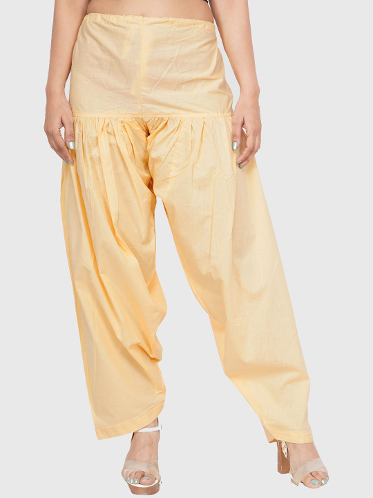 Trendzmy Women Cream Solid Pure Cotton Loose-fit Salwars