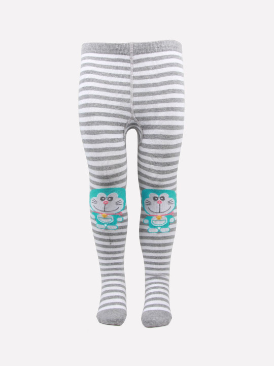 Bonjour Girls Grey Melange Doraemon Printed Knitted Tights