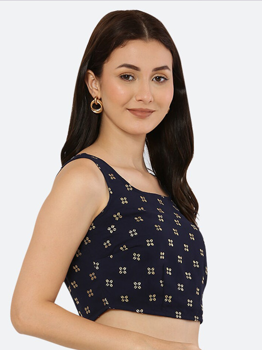 RAASSIO Blue Floral Print Crop Top