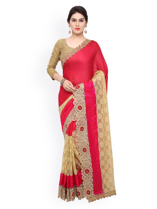 Magenta Solid Poly Georgette Saree