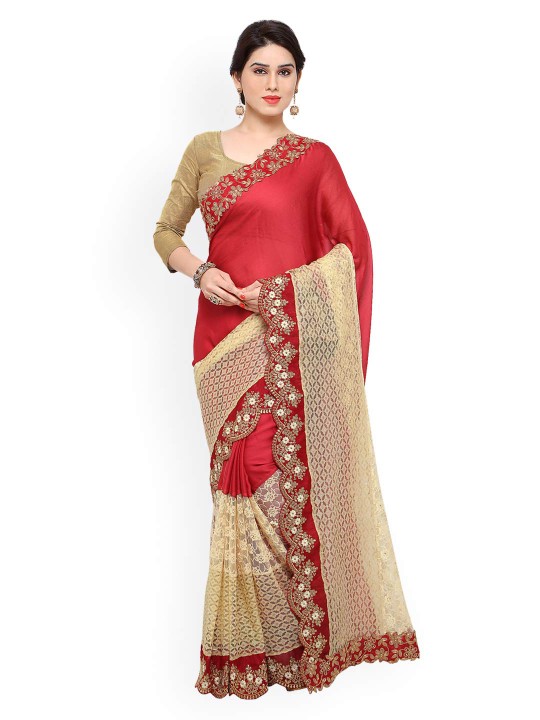 Maroon Solid Poly Georgette Saree