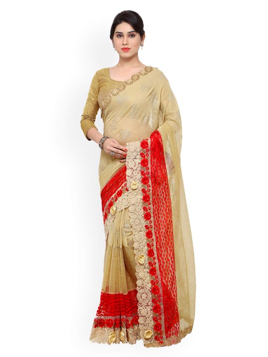 Gold-Toned Printed Poly Georgette Saree
