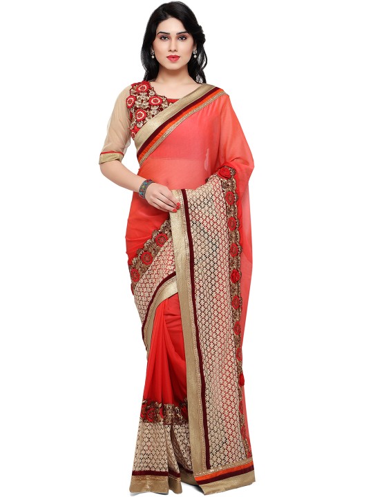 Red Georgette Embellished Saree