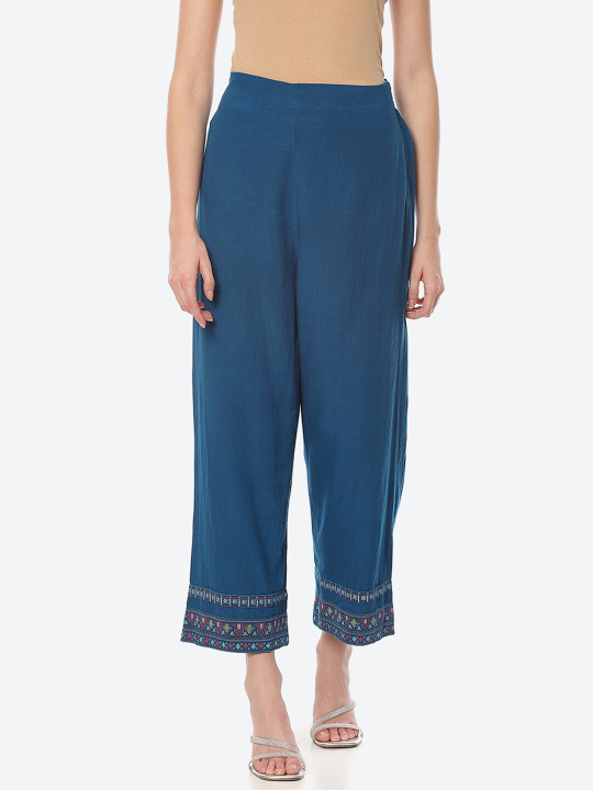 Rangriti Women Blue Straight Ethnic Palazzos