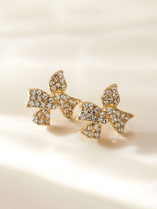 Unwind by Yellow Chimes Gold-Plated & White Crystals Studded Classic Studs Earrings