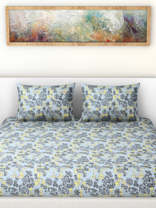 Essential Grey Cotton 104 TC Double Bedsheet With 2 Pillow Covers