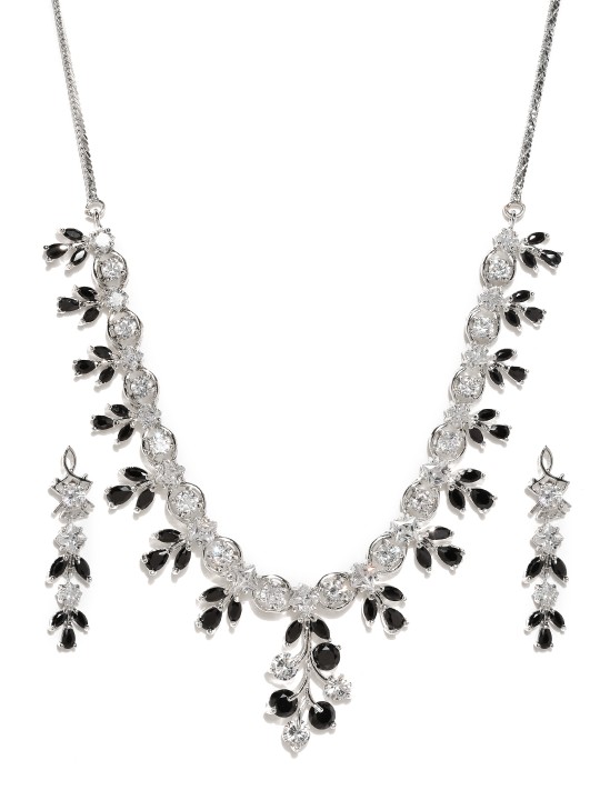 Silver & Black CZ Stone-Studded Jewellery Set