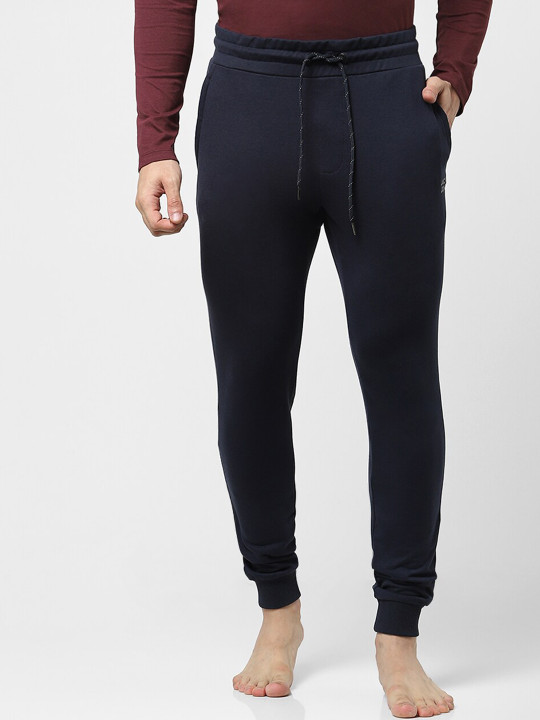 Jack & Jones Men Navy Blue Solid Cotton Lounge Pants