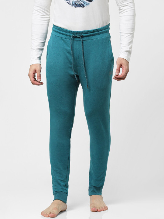 Jack & Jones Men Teal Blue Solid Cotton Lounge Pants