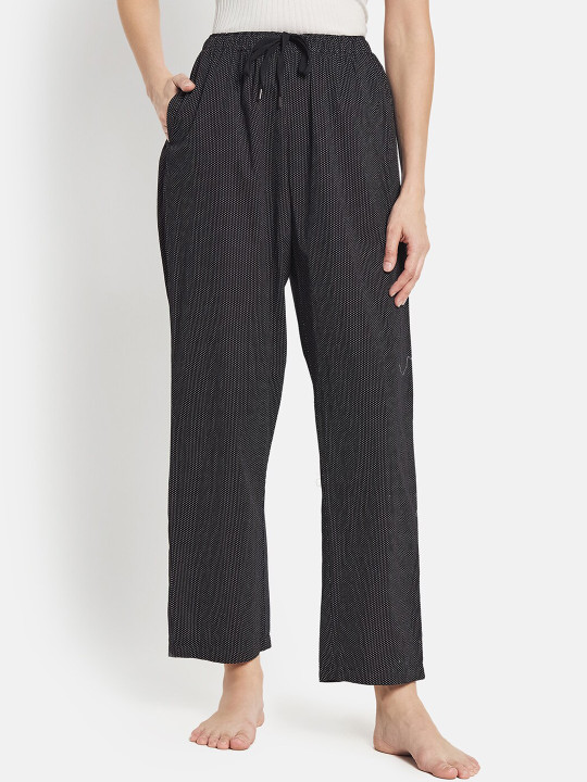 METTLE Women Black Micro Ditsy Printed Lounge Pants