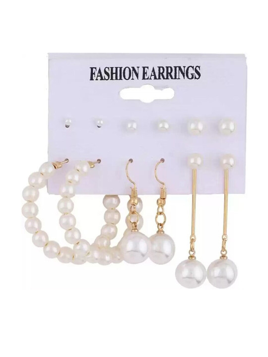 Jewels Galaxy Pack Of 6 White Contemporary Pearl Earrings