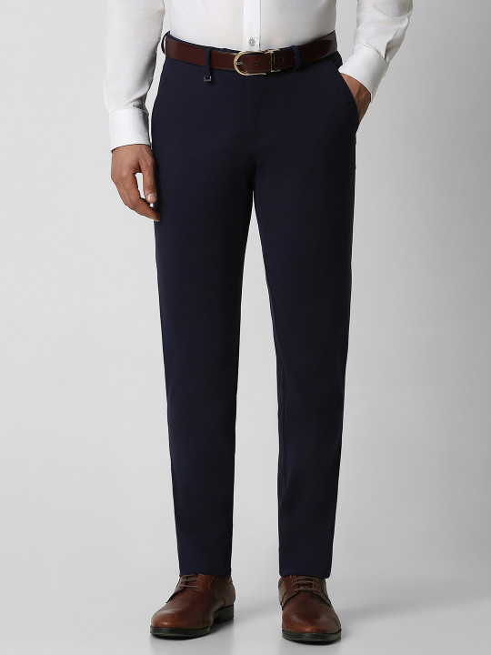 Van Heusen Men Navy Blue Slim Fit Formal Trousers