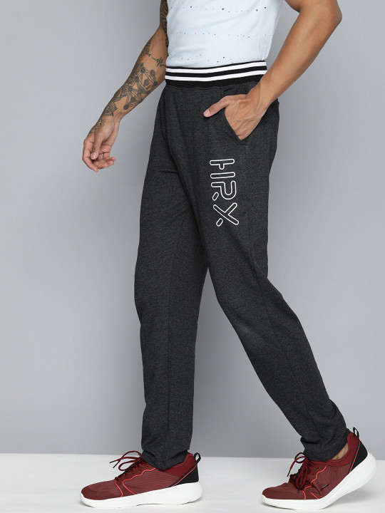 HRX by Hrithik Roshan Men Charcoal Black Printed Detail Regular Fit Track pants