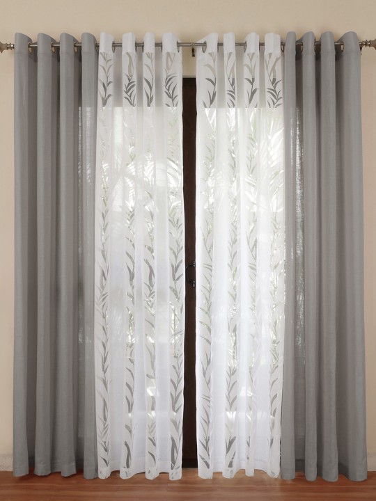 Grey & White Set of 4 Door Curtains