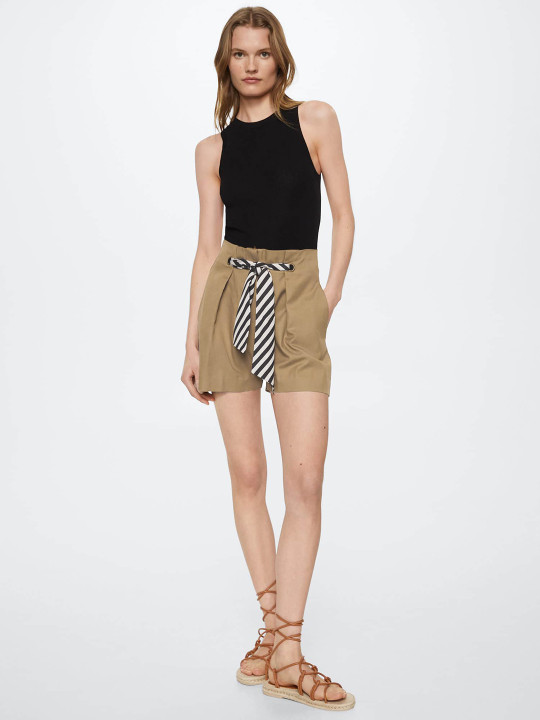MANGO Women Khaki Solid Chino Shorts
