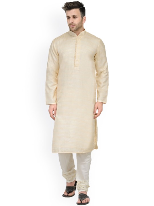 Men Cream-Coloured & Off-White Solid Kurta with Pyjamas S