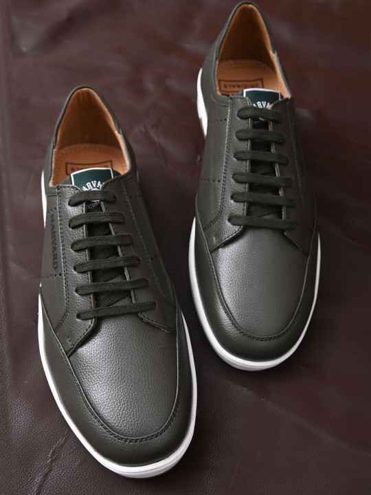 Harvard HARVARD Men's Green Faux Leather Casual Comfort Sneakers