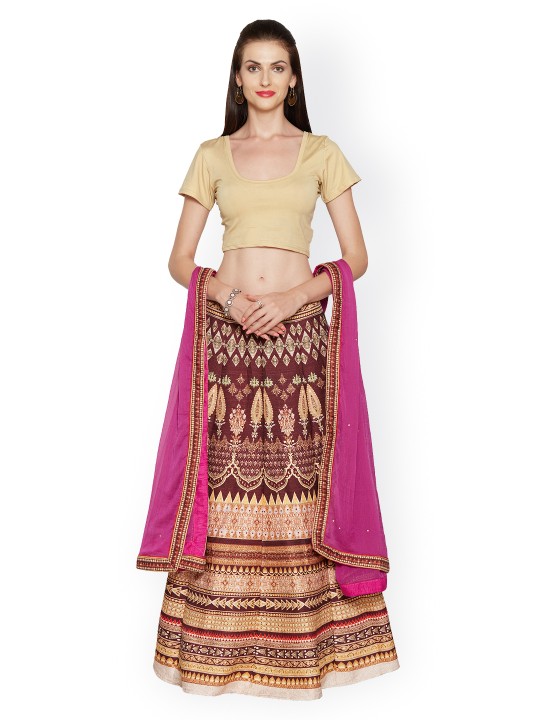 Maroon & Pink Pure Khadi Silk Semi-Stitched Lehenga Choli with Dupatta