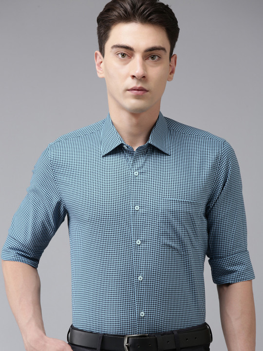 Van Heusen Men Pure Cotton Slim Fit Micro Checked Formal Shirt
