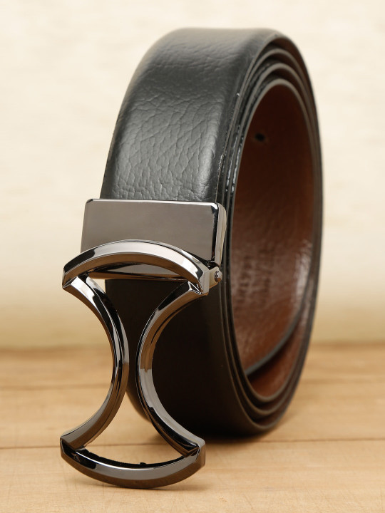 Teakwood Leathers Men Black Textured Leather Formal Belt