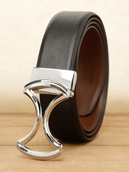 Teakwood Leathers Men Black Textured Leather Formal Belt