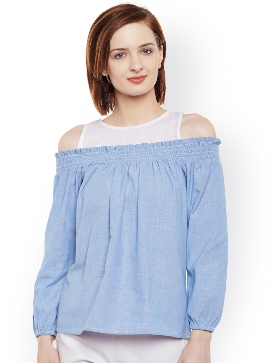 Women Blue Solid Top S