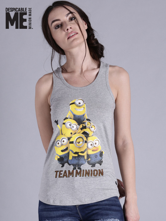 Women Grey Minion Print T-shirt M