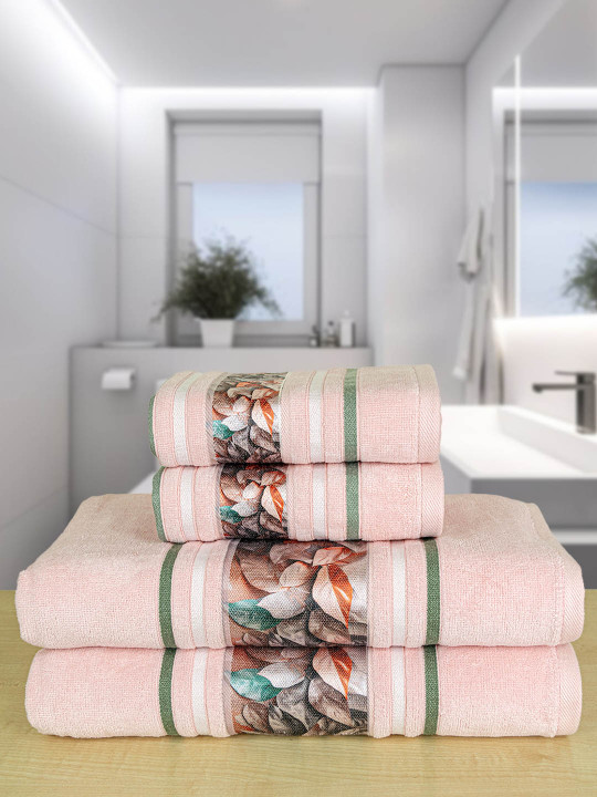 RANGOLI Pink Pack Of 4 Cotton 450 GSM Bath & Hand Towel