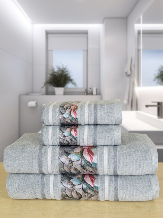 RANGOLI Set Of 4 Solid 450 GSM Pure Cotton Towel Set