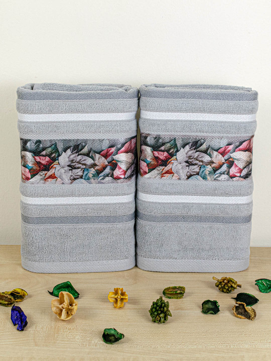 RANGOLI Pack Of 2 Grey Solid 450 GSM Cotton Hand Towel