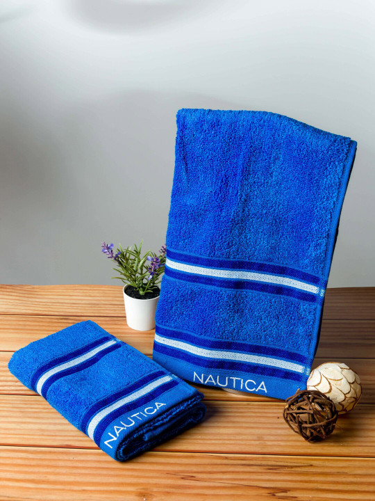 Nautica Set Of 2 Blue Solid Pure Cotton 500 GSM Hand Towels