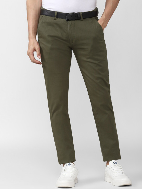 Peter England Casuals Men Olive Green Slim Fit Trousers