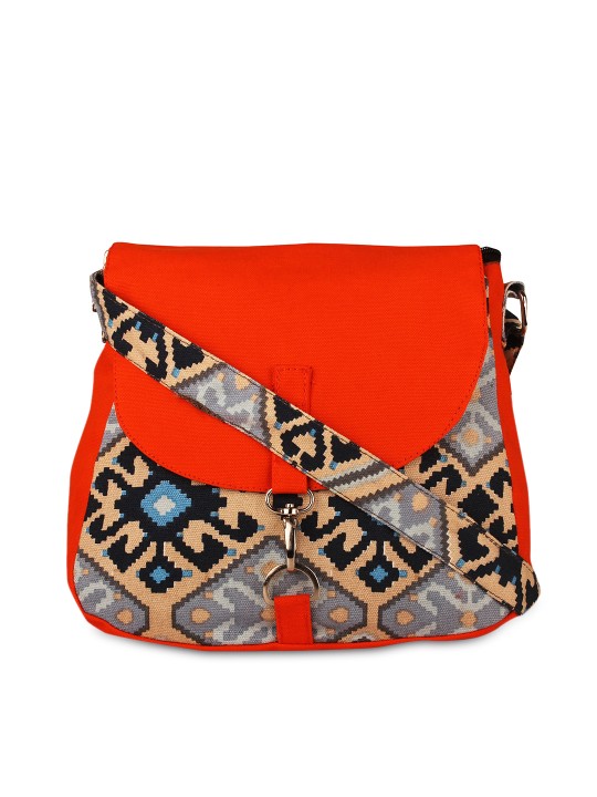 Orange Printed Sling Bag