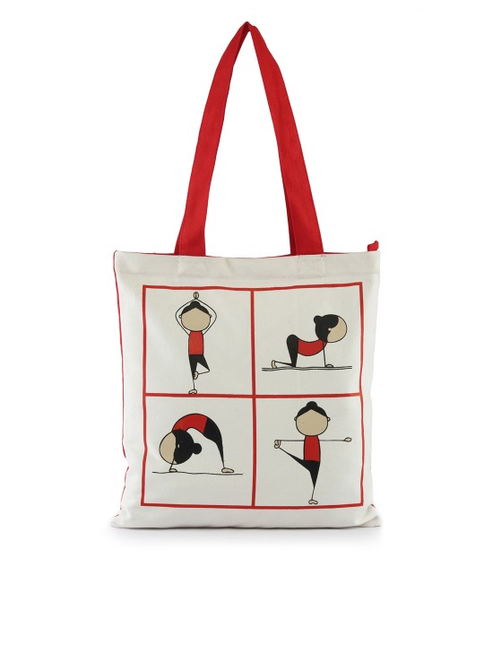White & Red Printed Tote Bag