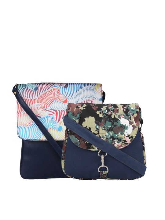 Set of 2 Navy Printed Sling Bags