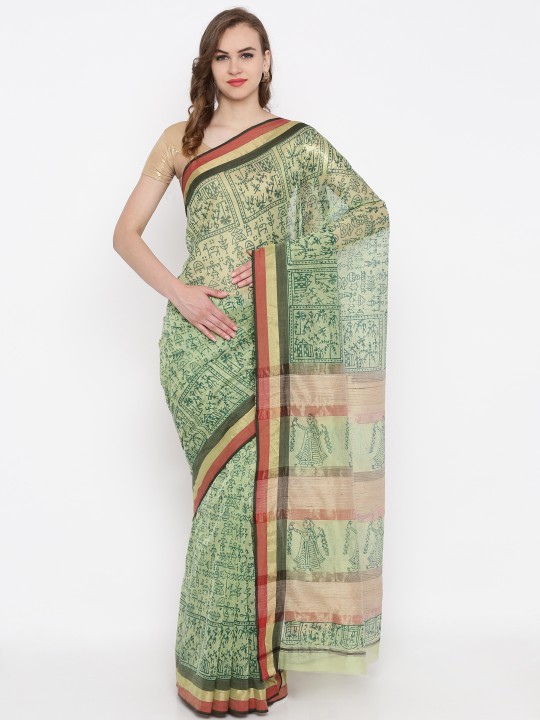 Green Printed Chanderi Handloom Saree