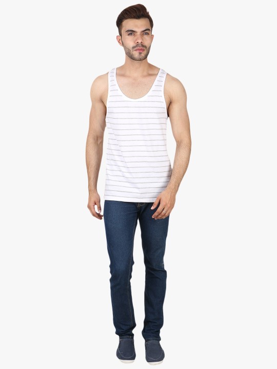 Men White Striped Innerwear Vest Fashn Me